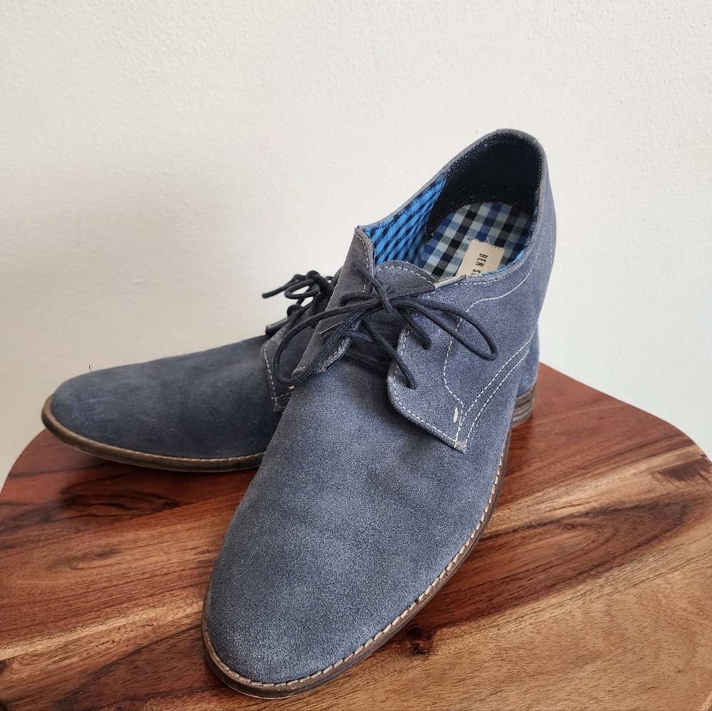 Ben Sherman Blue Suede Oxfords | Plaid Lining | Men’s 12
